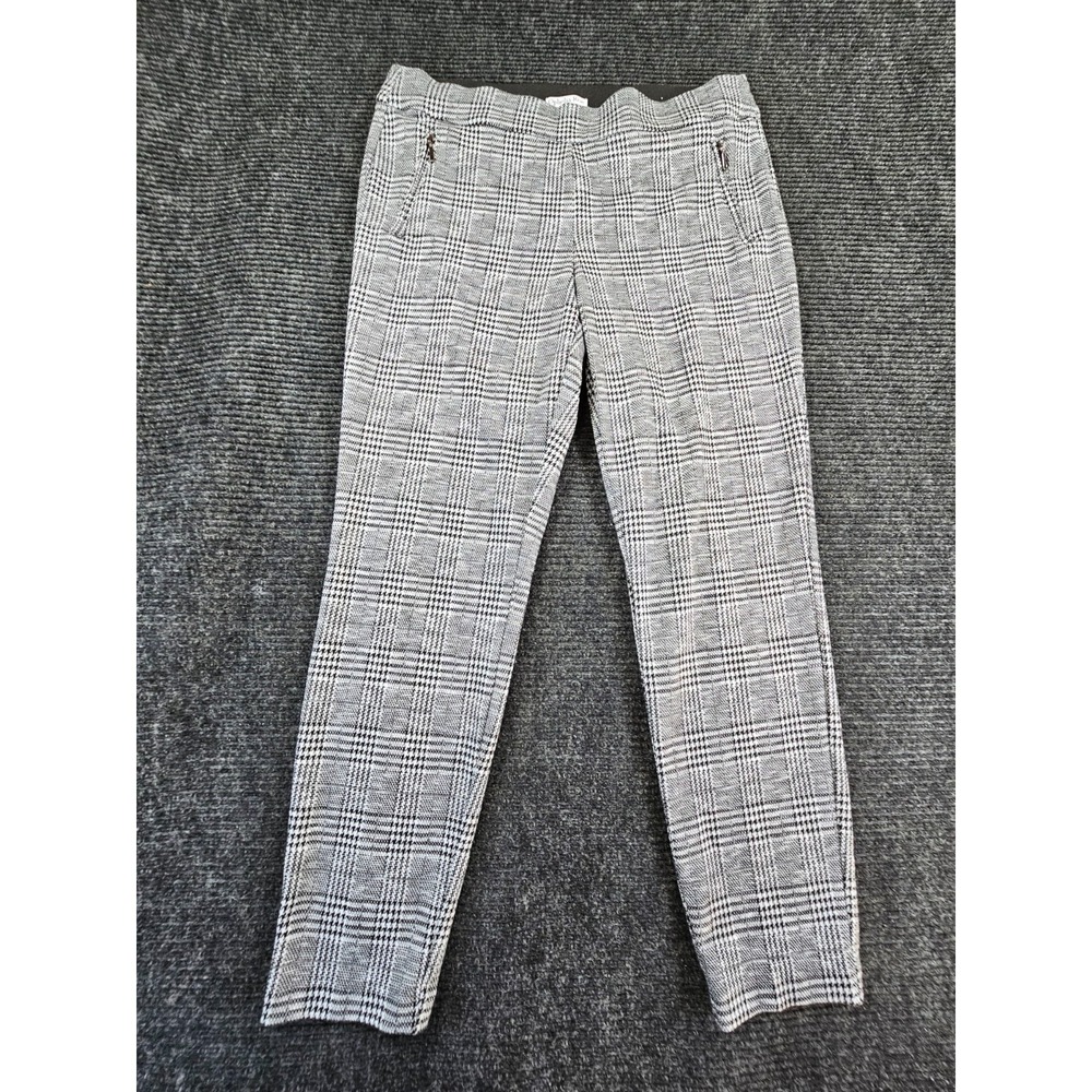 Ophelia Roe Ponte Pants Womens Large Black White Stretch Houndstooth Skinny Leg